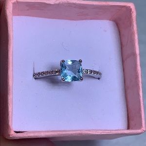 Sterling silver blue topaz CZ ring